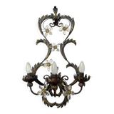 Contemporary brunito and rush florentine wrought iron wall lamp with floreal crystals