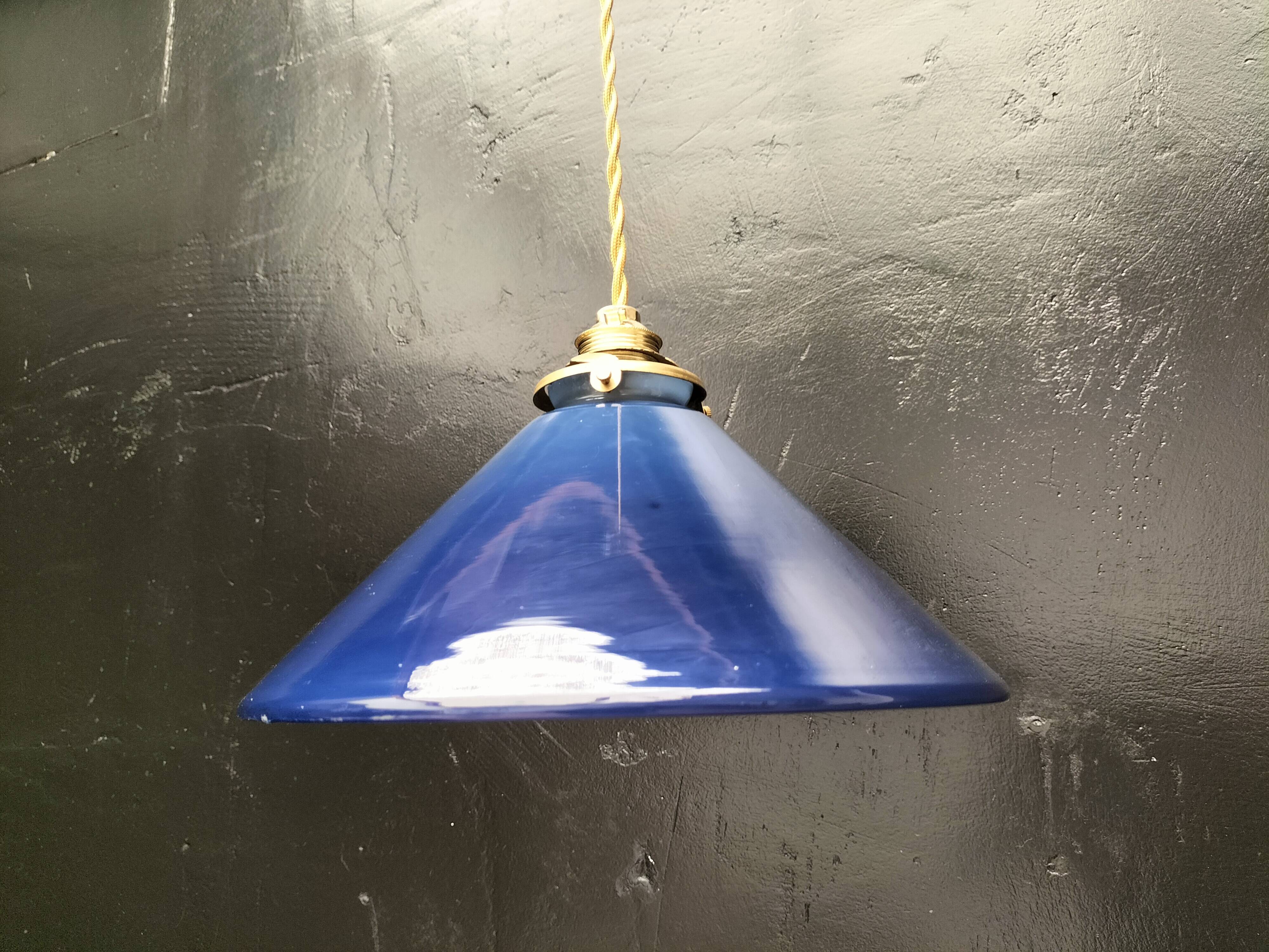 Blue opaline cone pendant light