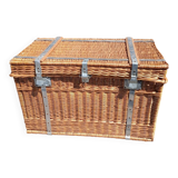 Malle de voyage ancienne en osier