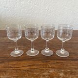 4 verres à pied à digestif anciens en cristal frise gravé XIXe