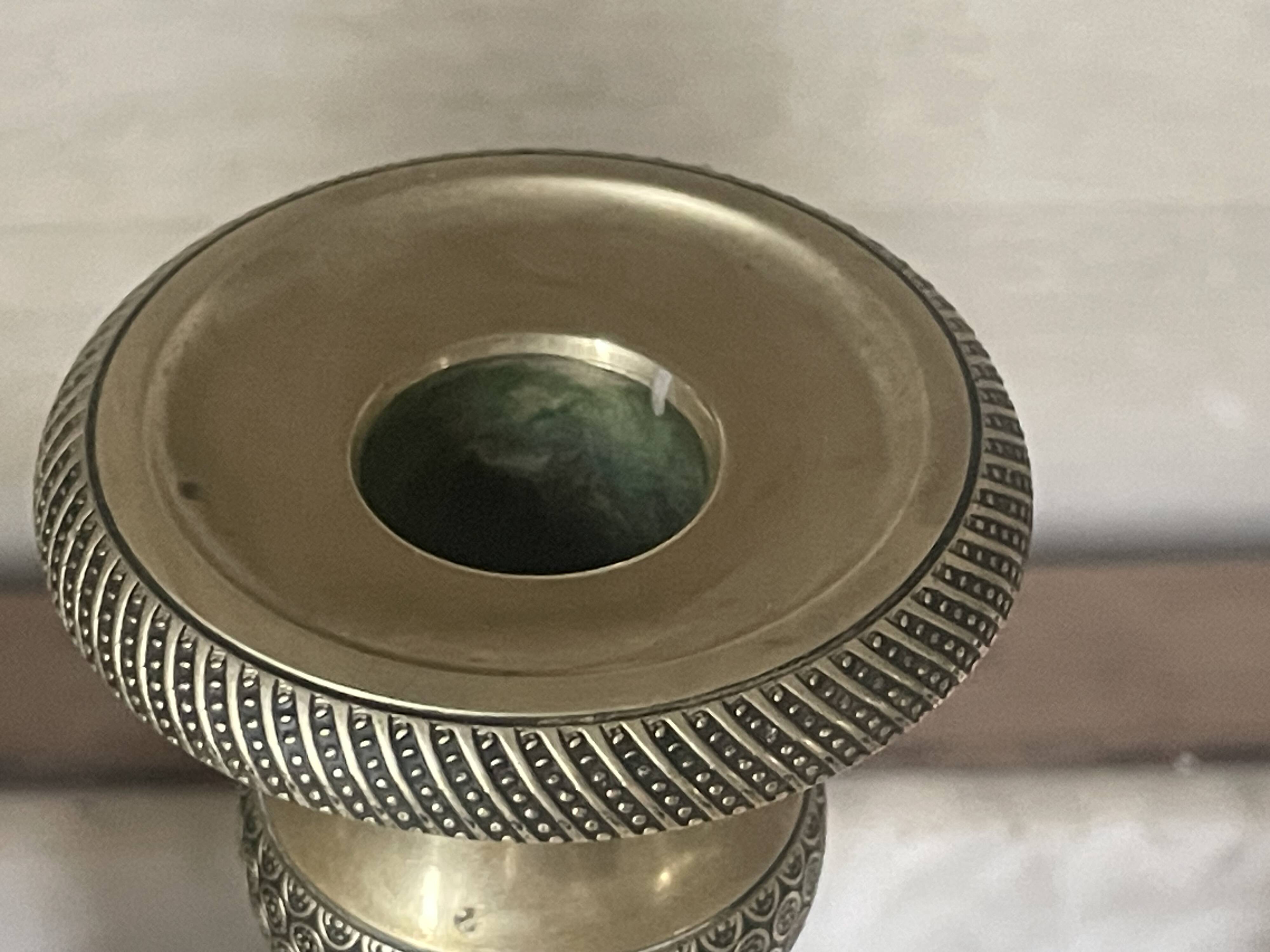 Pair of 19th century guilloche brass candlesticks