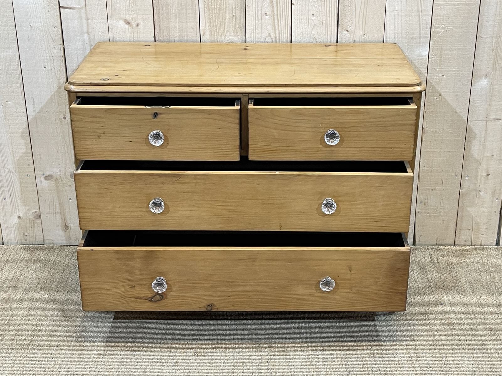 Nineteenth century Victorian chest of drawers in fir and glass buttons