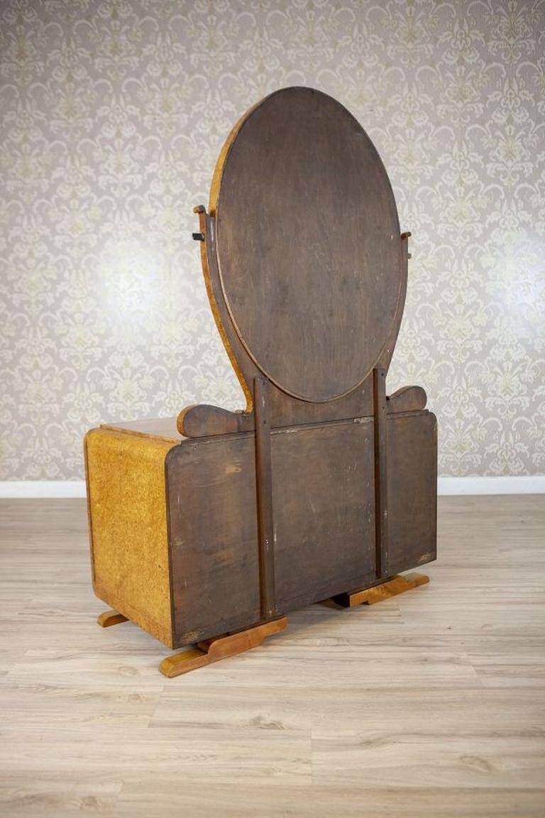 Early 20th Century Vanity Veneered with Karelian Birch with Oval Mirror, 1950s