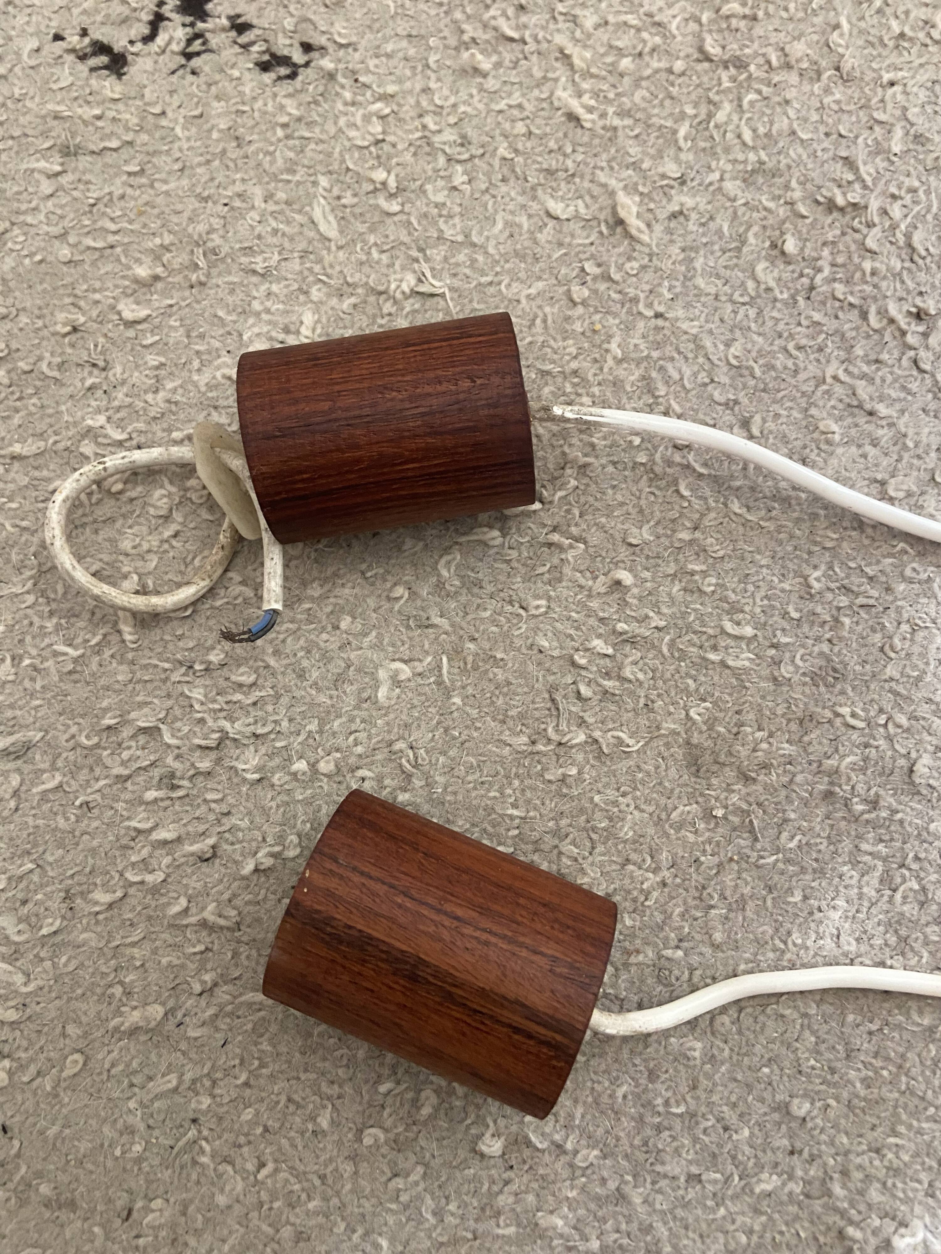 Pair of suspension in teak and vintage Scandinavian glass