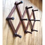 Old telescopic wooden wall coat rack - 10 accordion hook coat rack