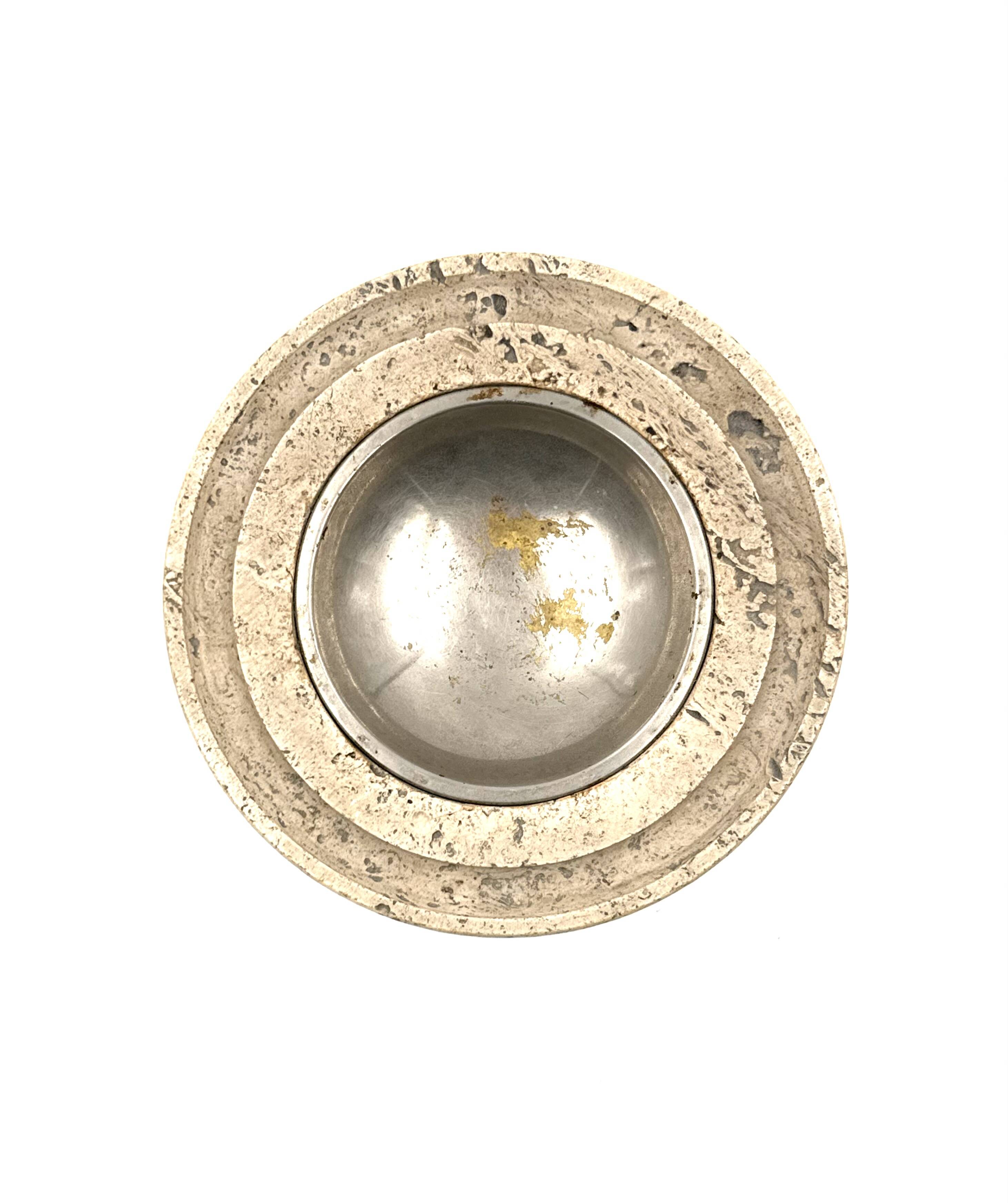 Travertine & brass vide poche / ashtray, Cerri Nestore, Italy, 1970s