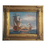 Oil on canvas signed Haney marine in gold frame