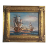 Oil on canvas signed Haney marine in gold frame