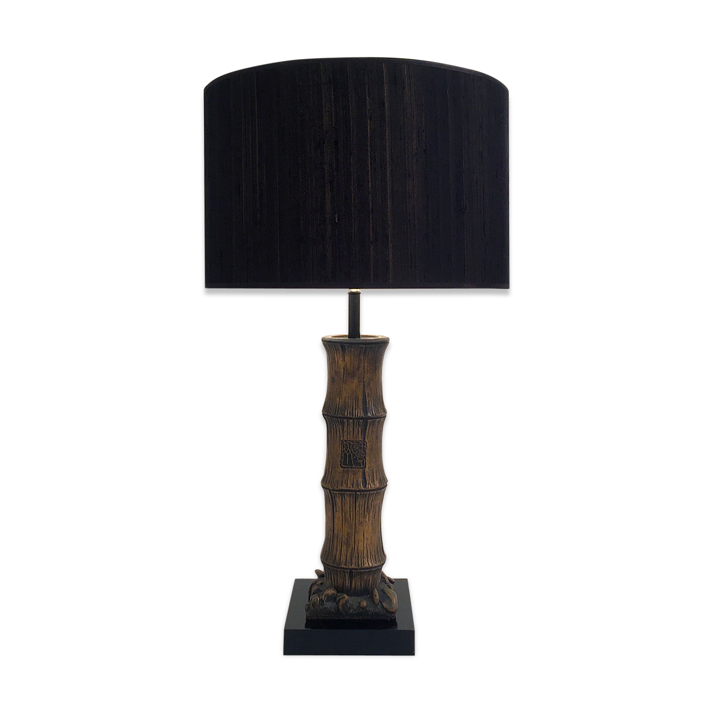 Vintage wood carved faux bamboo table lamp