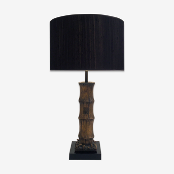Vintage wood carved faux bamboo table lamp