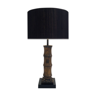 Vintage wood carved faux bamboo table lamp