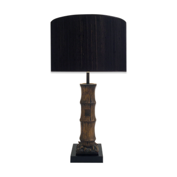 Vintage wood carved faux bamboo table lamp