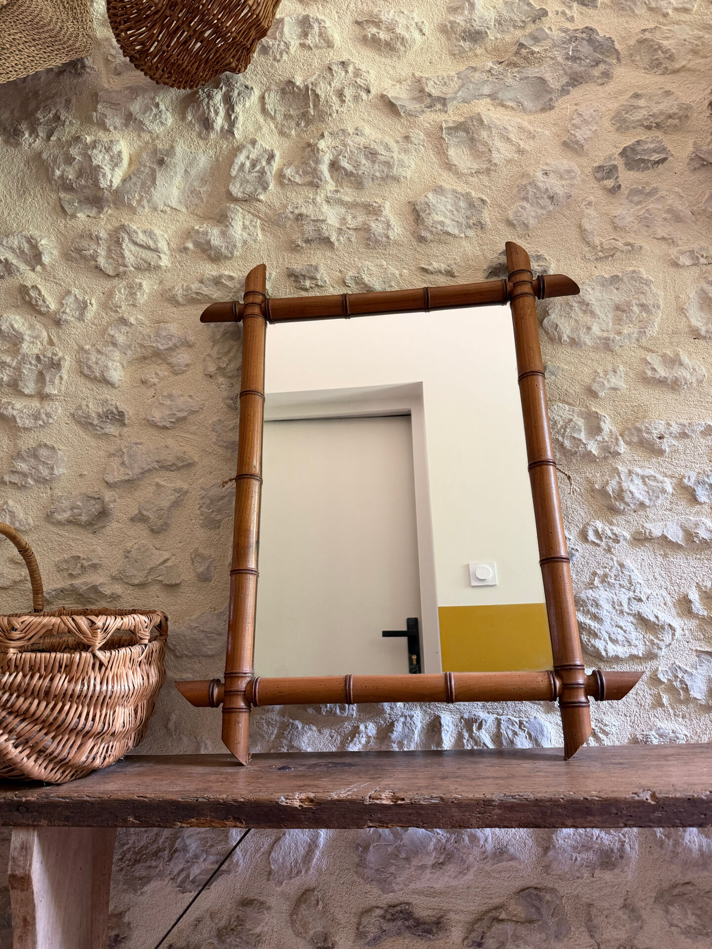 Large vintage bamboo mirror