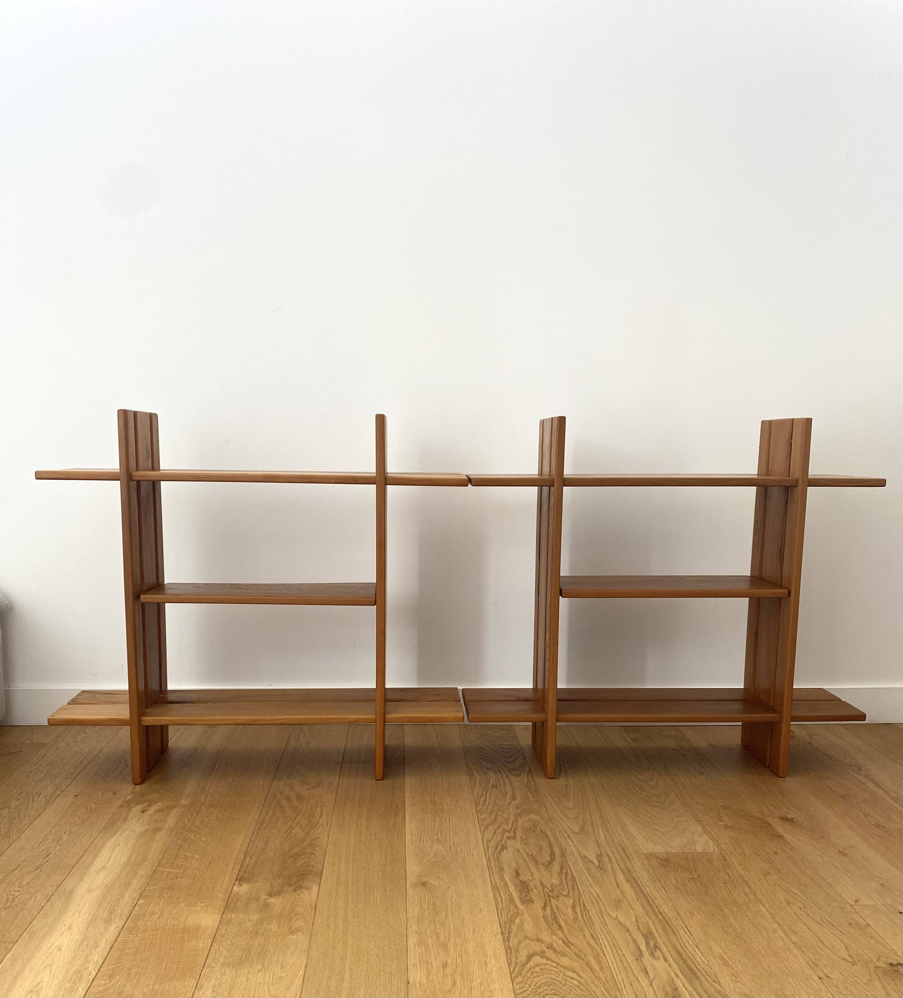 Pair of shelves/bookcases in elm by Roland Haeusler for Maison Regain.