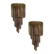 Set of Two Venetian Fumè "Quadriedro" Murano Glass Wall Sconces