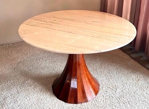 Marble and rosewood round dining table