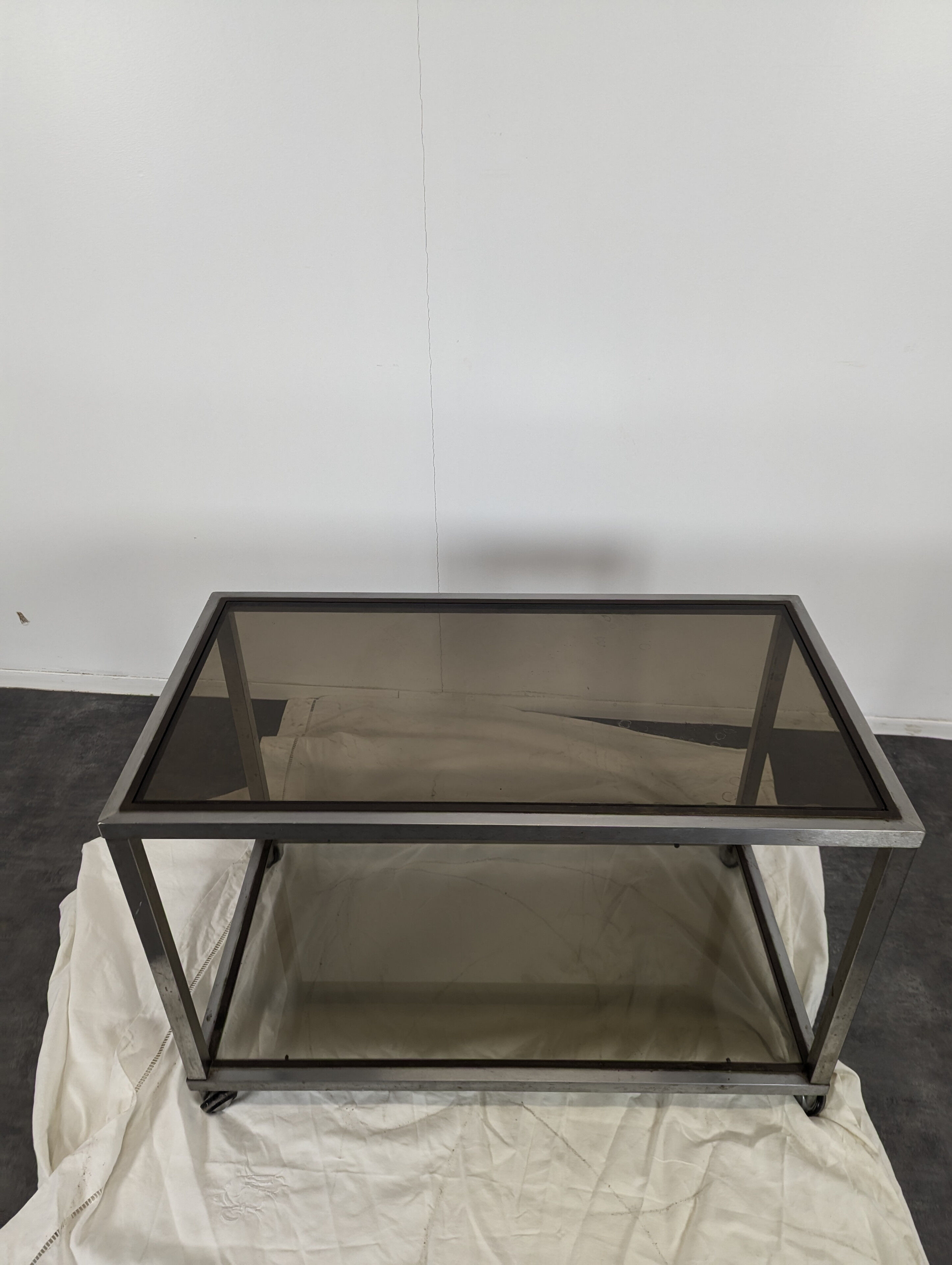 Space Age chrome and smoked glass serving trolley