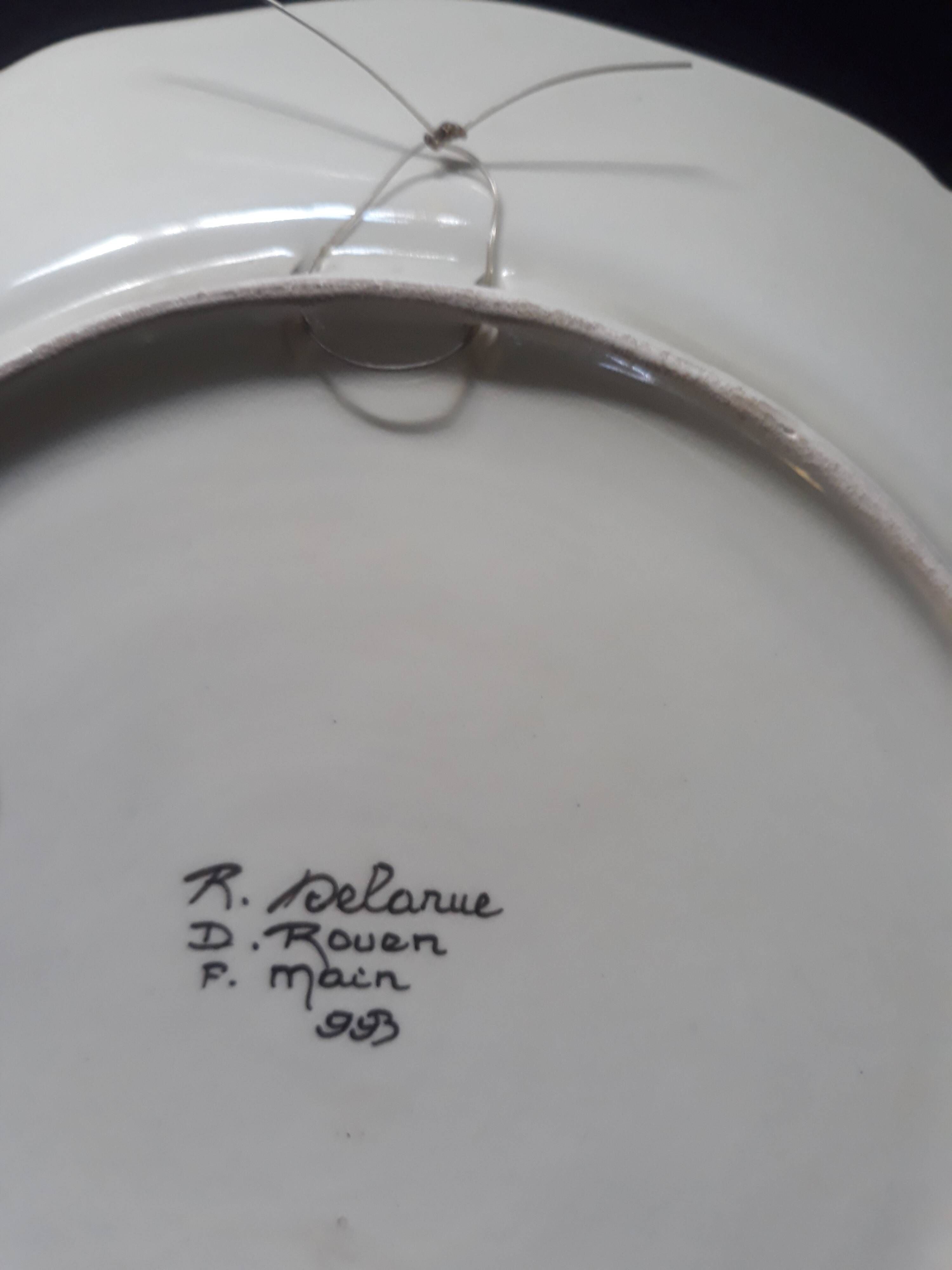 assiette de collection rouen signé r delarue fait main