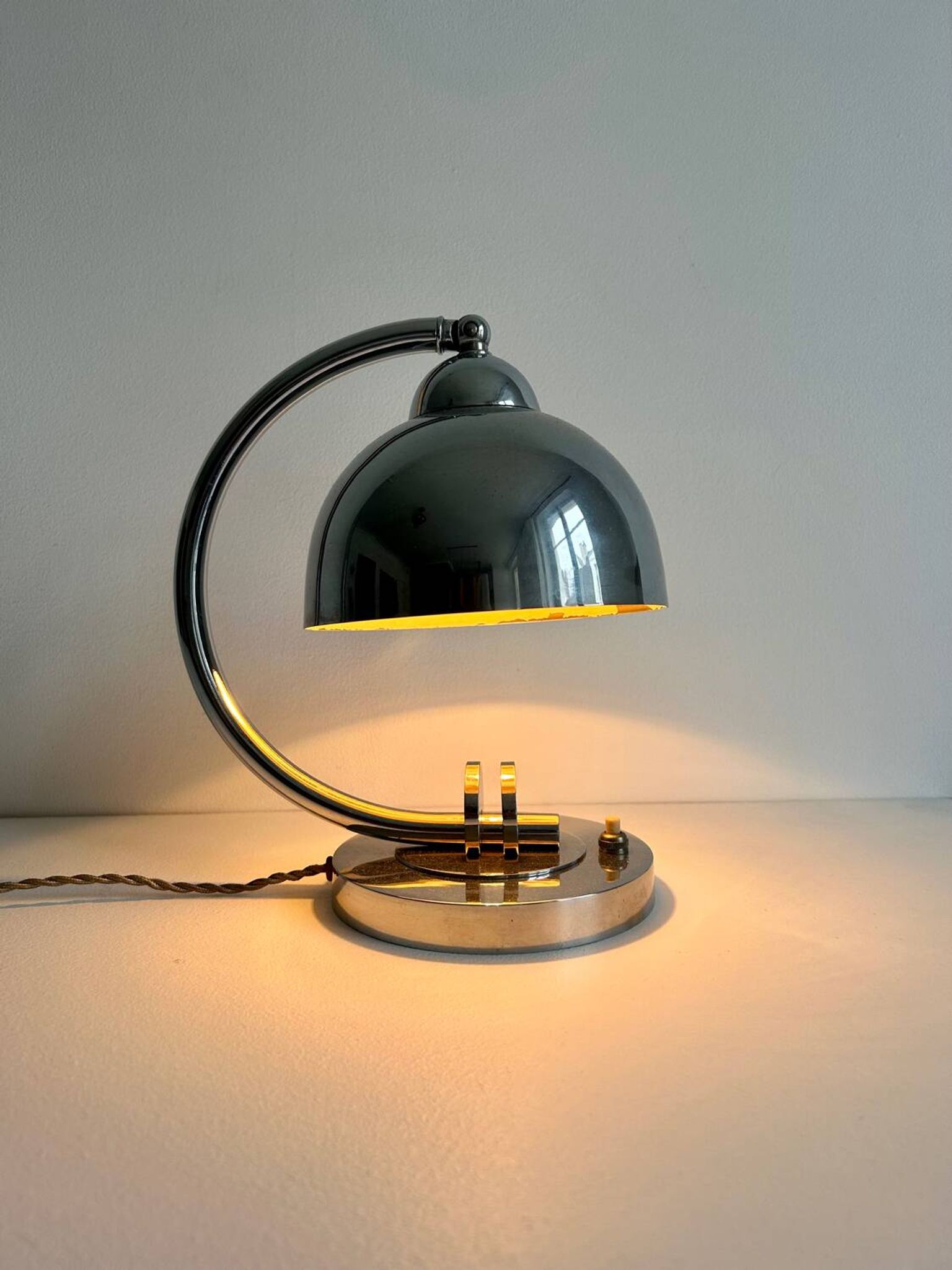 Vintage table lamp, modernist chrome metal, France 1930