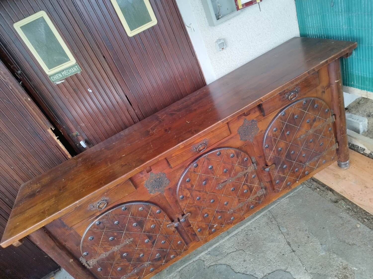 Solid wood sideboard with forged locks