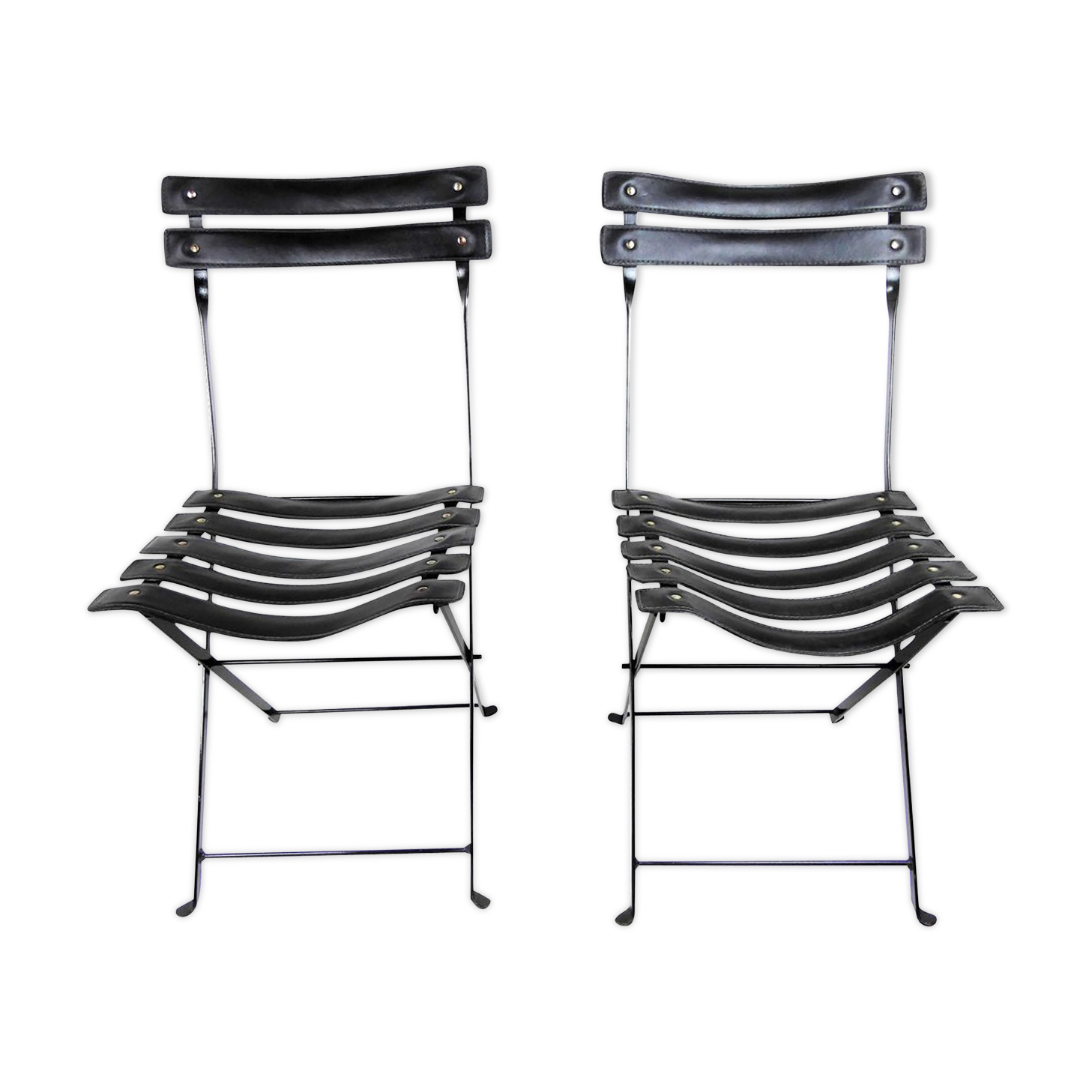 2 leather and metal folding chairs - Paquebot France 1960