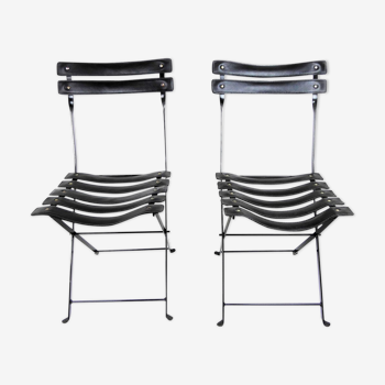 2 chaises pliantes cuir et métal - Paquebot France 1960