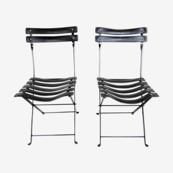 2 leather and metal folding chairs - Paquebot France 1960