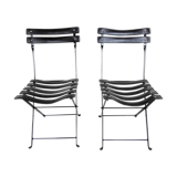 2 chaises pliantes cuir et métal - Paquebot France 1960