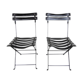 2 chaises pliantes cuir et métal - Paquebot France 1960