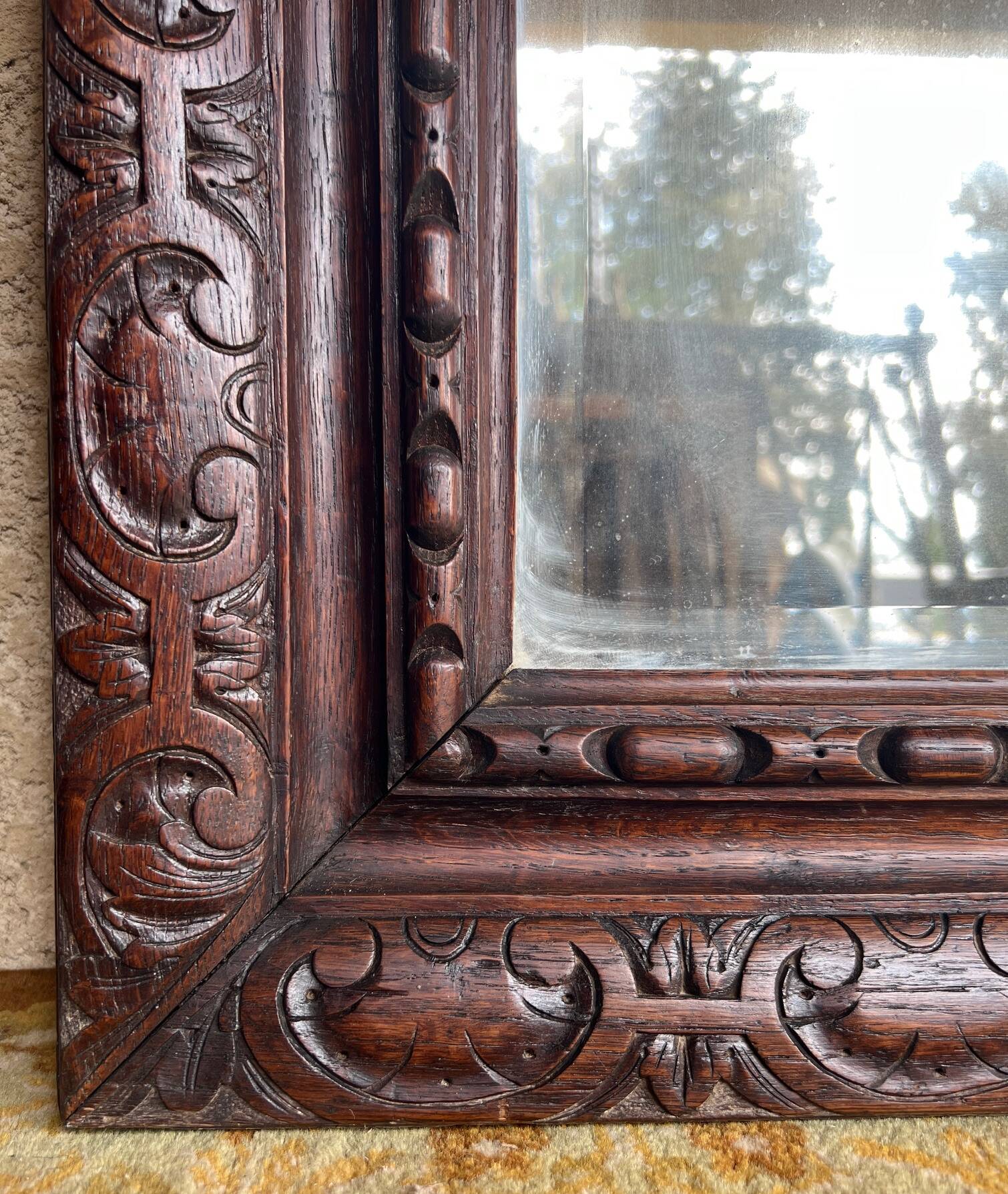 19th century carved solid oak mirror