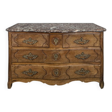 Commode Louis XV galbée en noyer dessus marbre XVIIIe