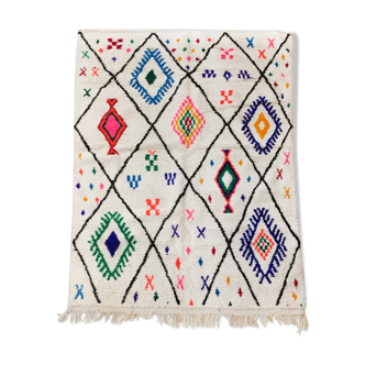 Tapis berbère marocain Azilal écru à motifs colorés 300x190cm
