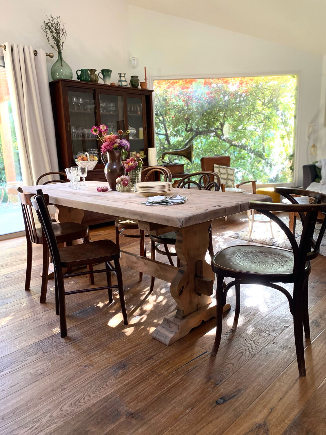 Antique solid wood farmhouse table
