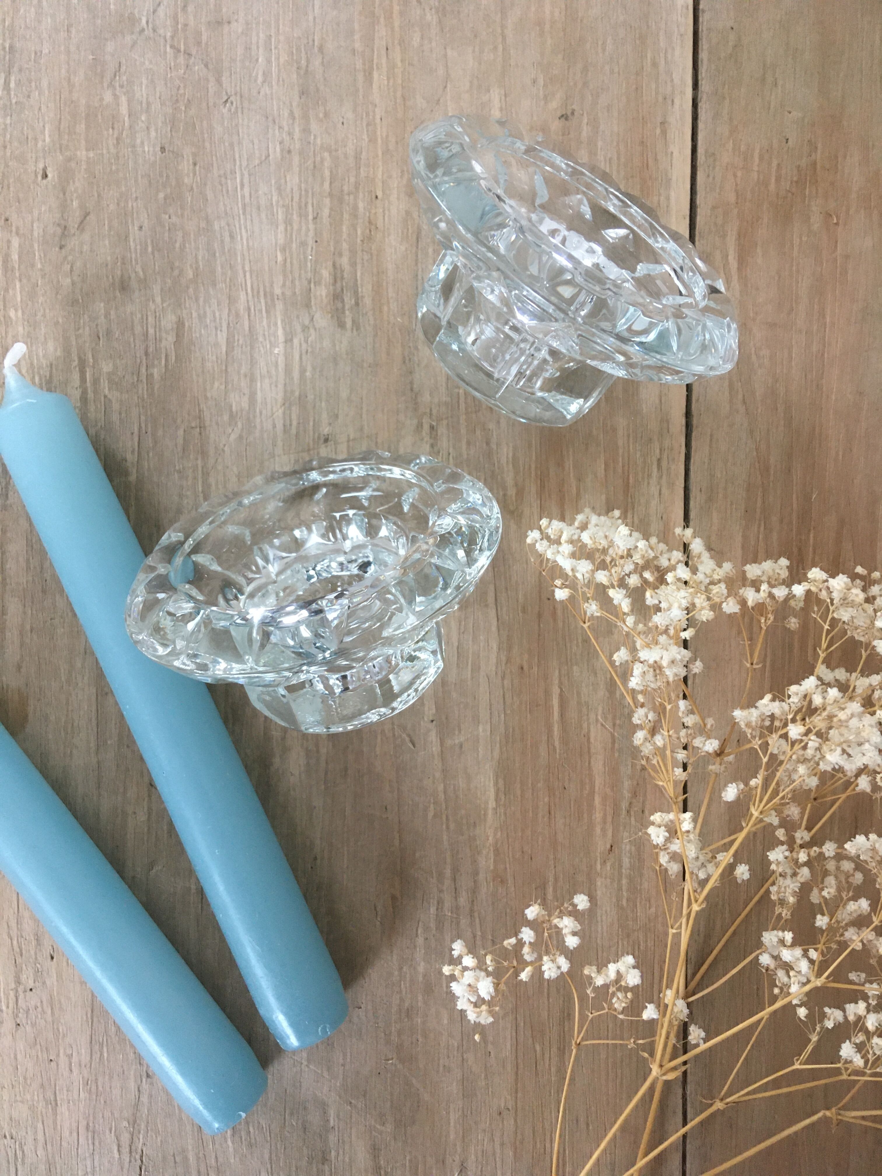 Pair of vintage glass candle holders
