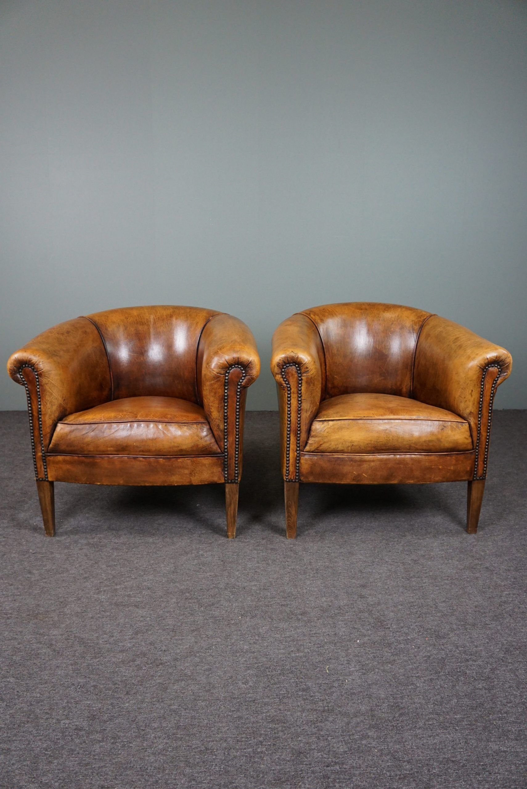 Set de 2 fauteuils club compacts en cuir de mouton