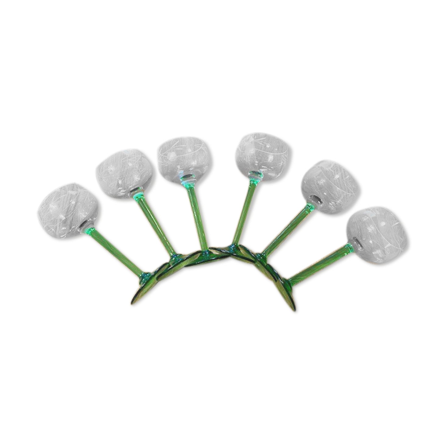 Set of 6 Engraved Glasses with Green Legs