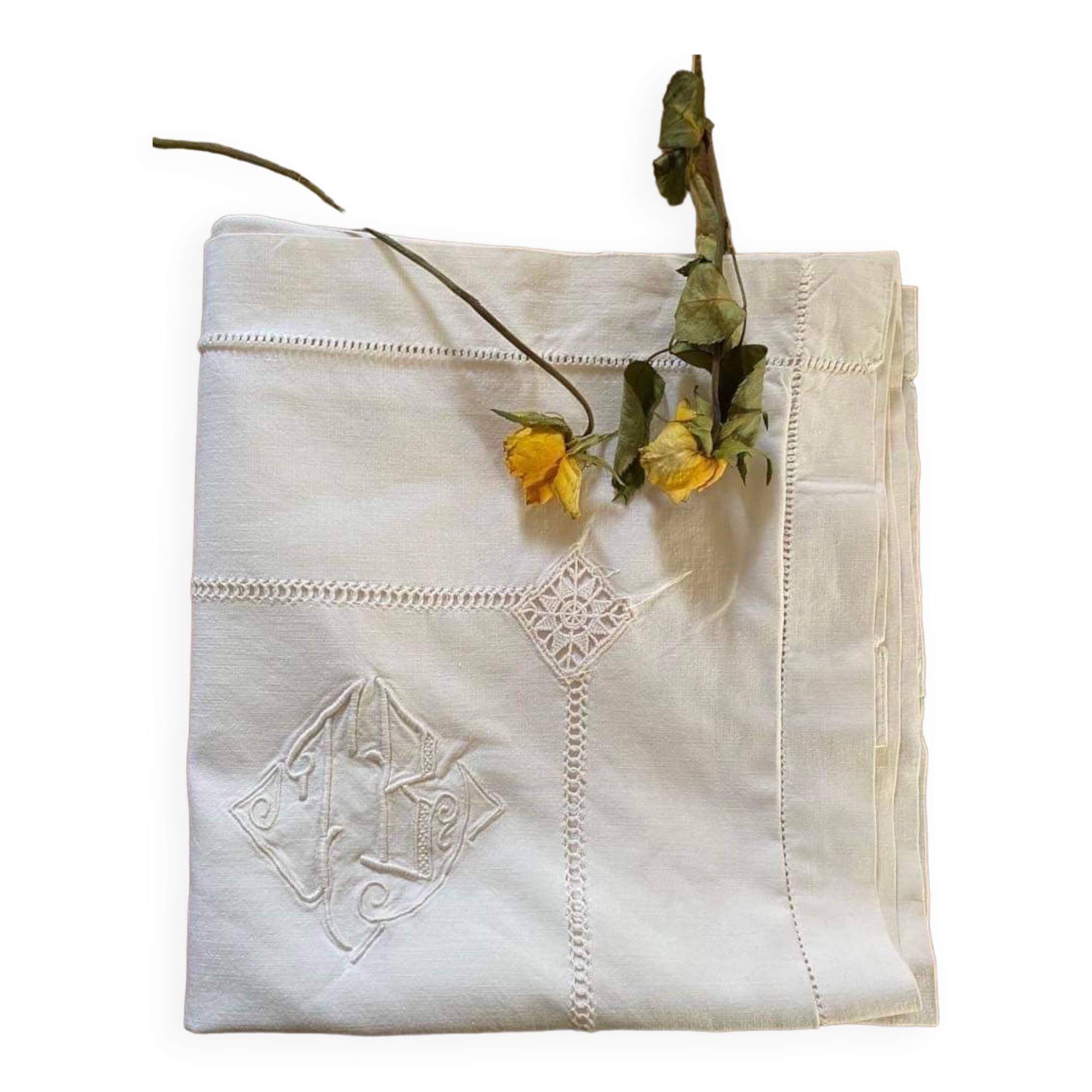 Cotton pillowcase embroidered monogram JB.