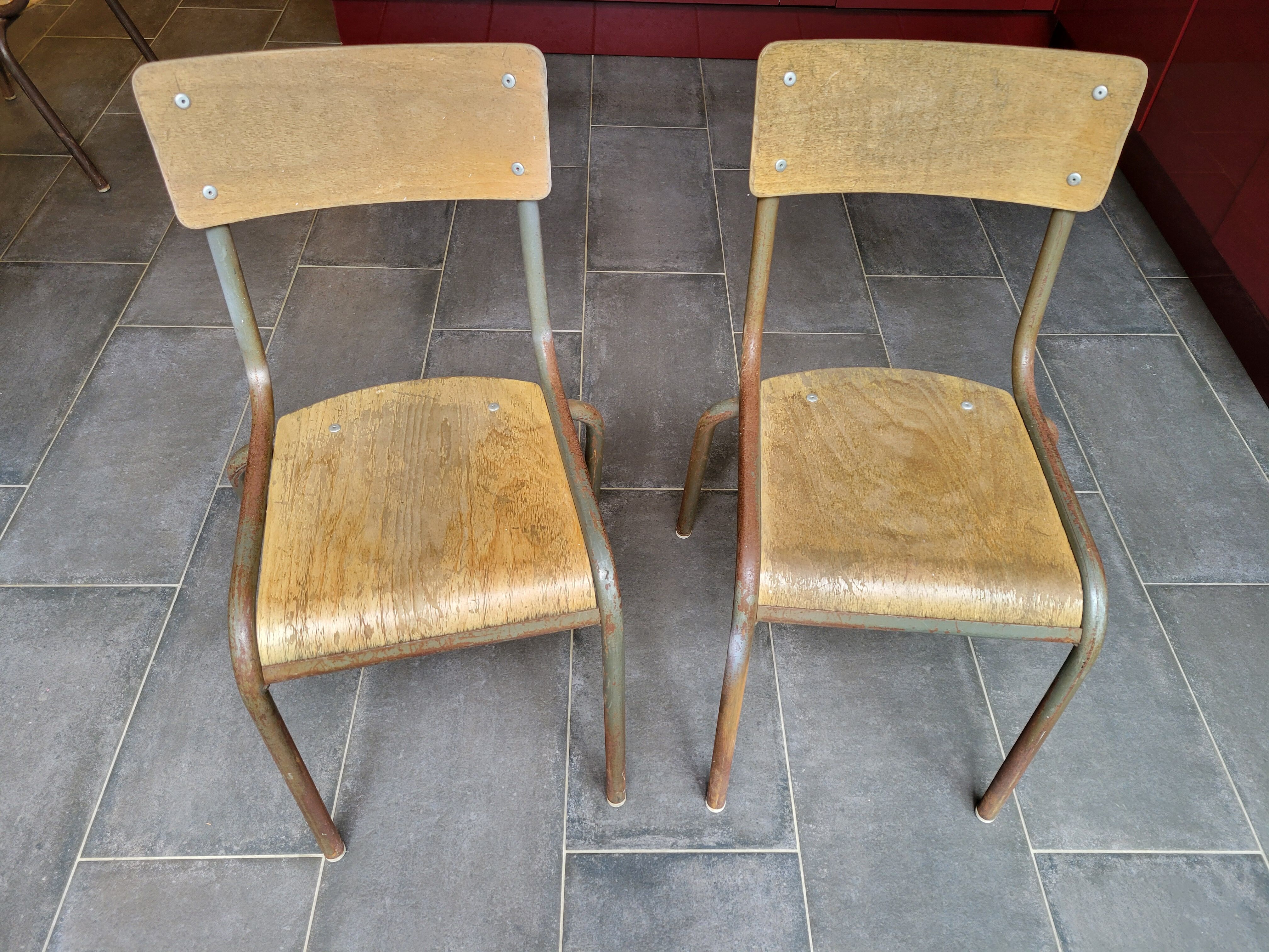Pair of vintage Mullca school chairs.