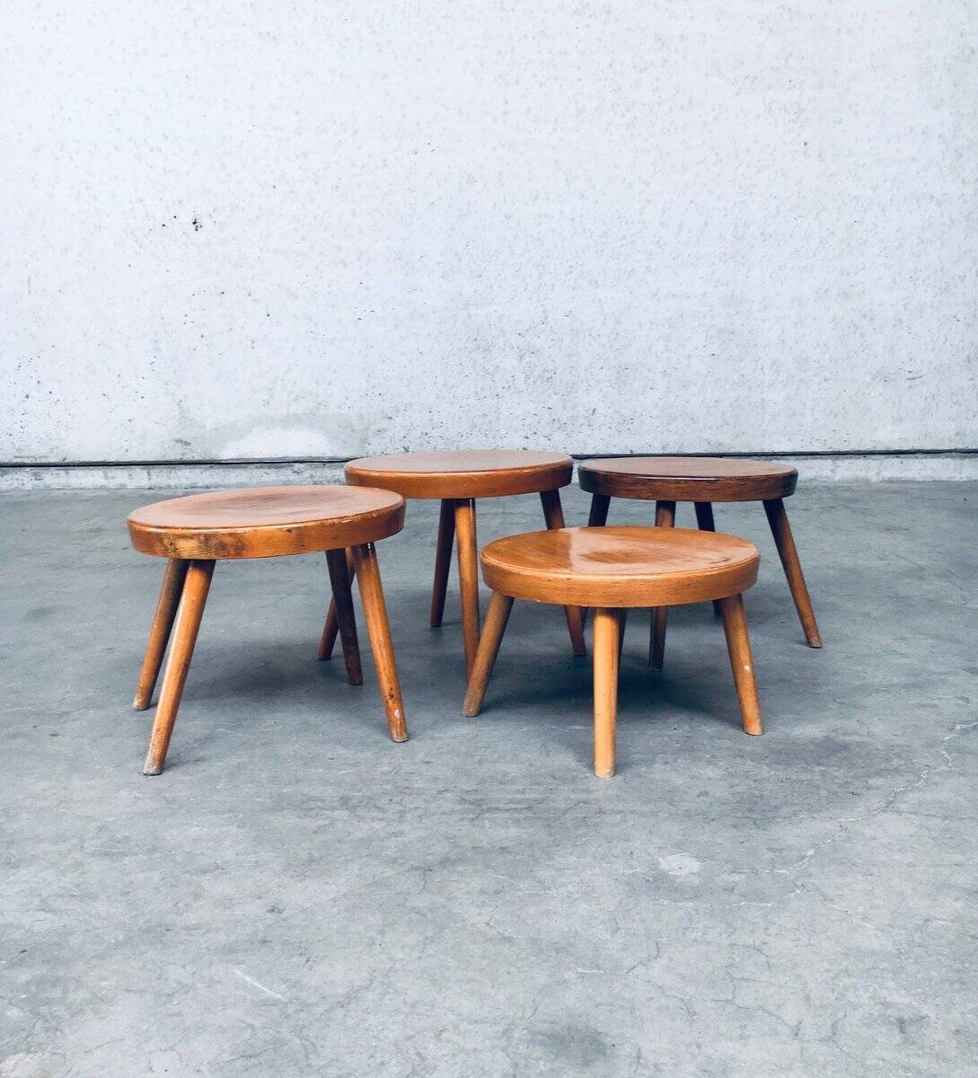 Mid-Century Low Side Table Set, Belgium, 1950s, Set of 4