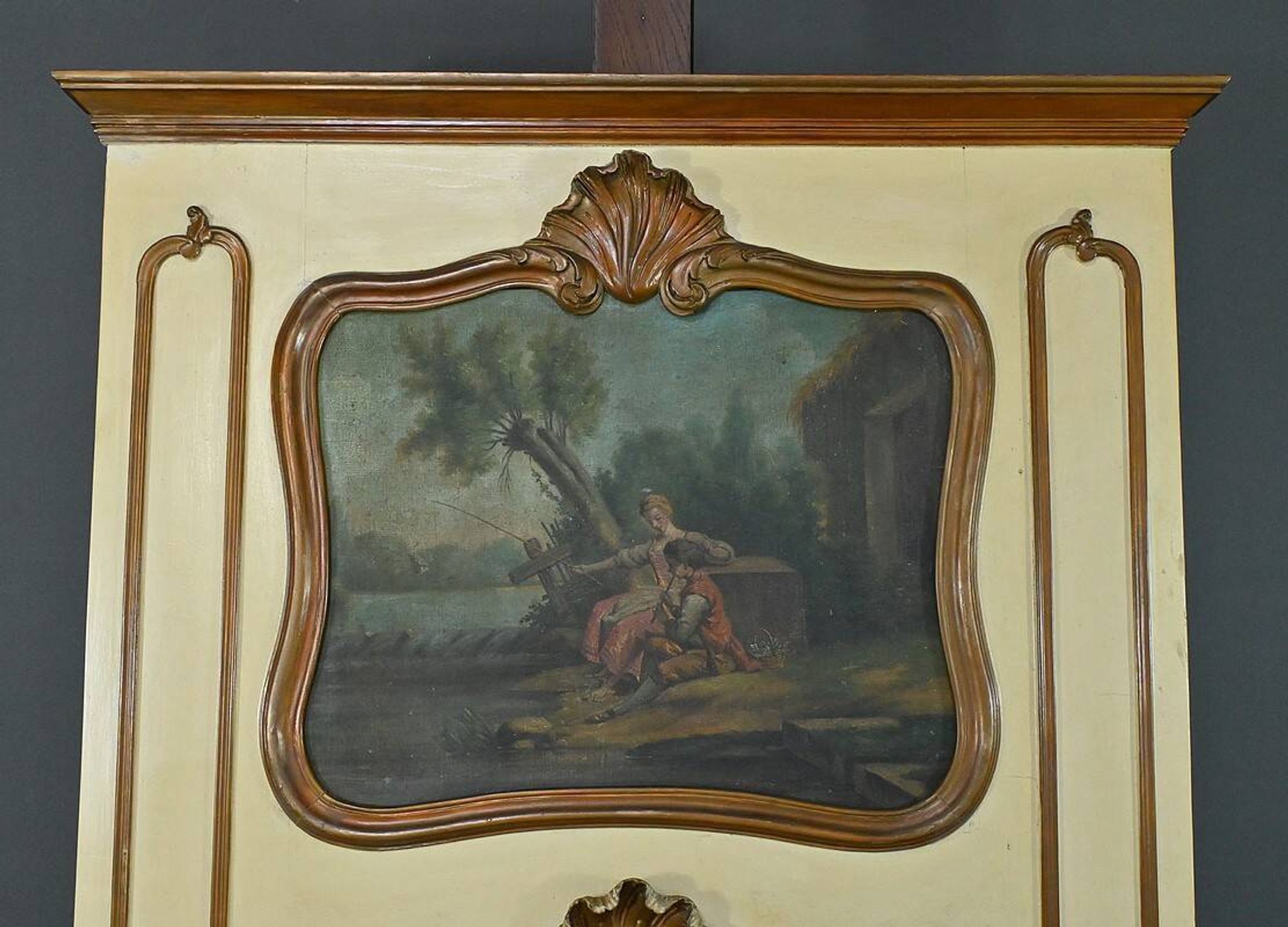Painted Wooden Trumeau Mirror, Louis XV Style – Late 19th Century
