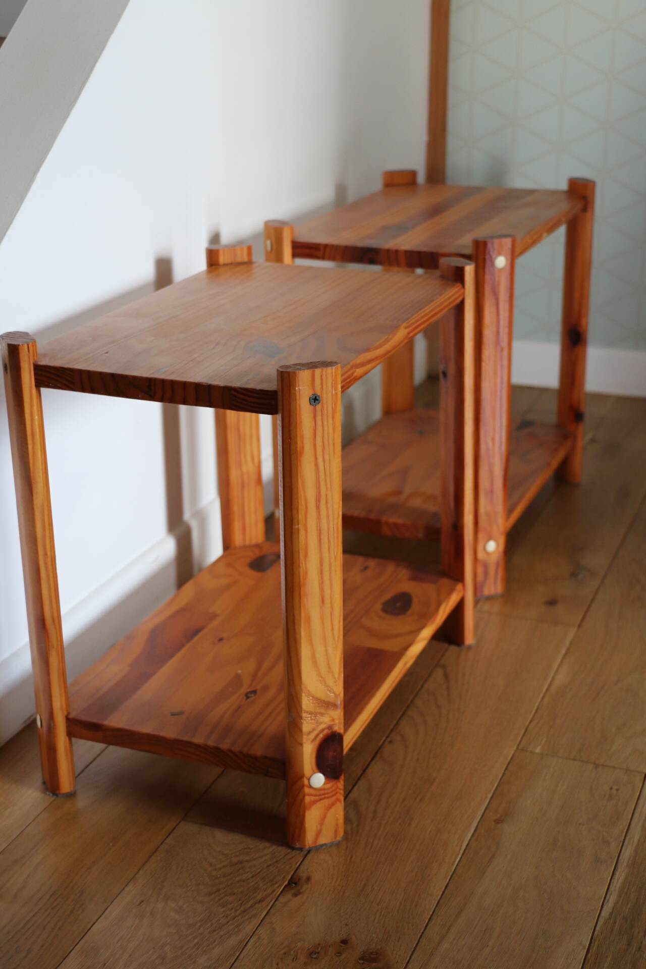 Pair of solid pine bedside tables, 1980