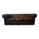 Vintage three-seater brown leather Chesterfield sofa
