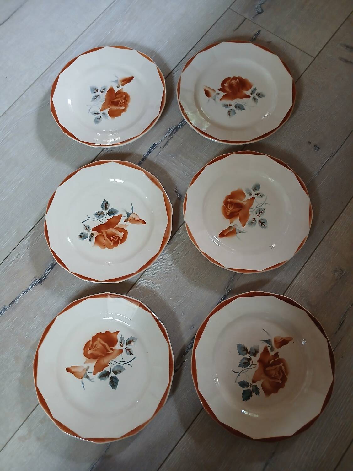 6 Digoin and Sarreguemines dessert plates