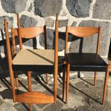 Set of 6 Danish chairs with black leatherette seats