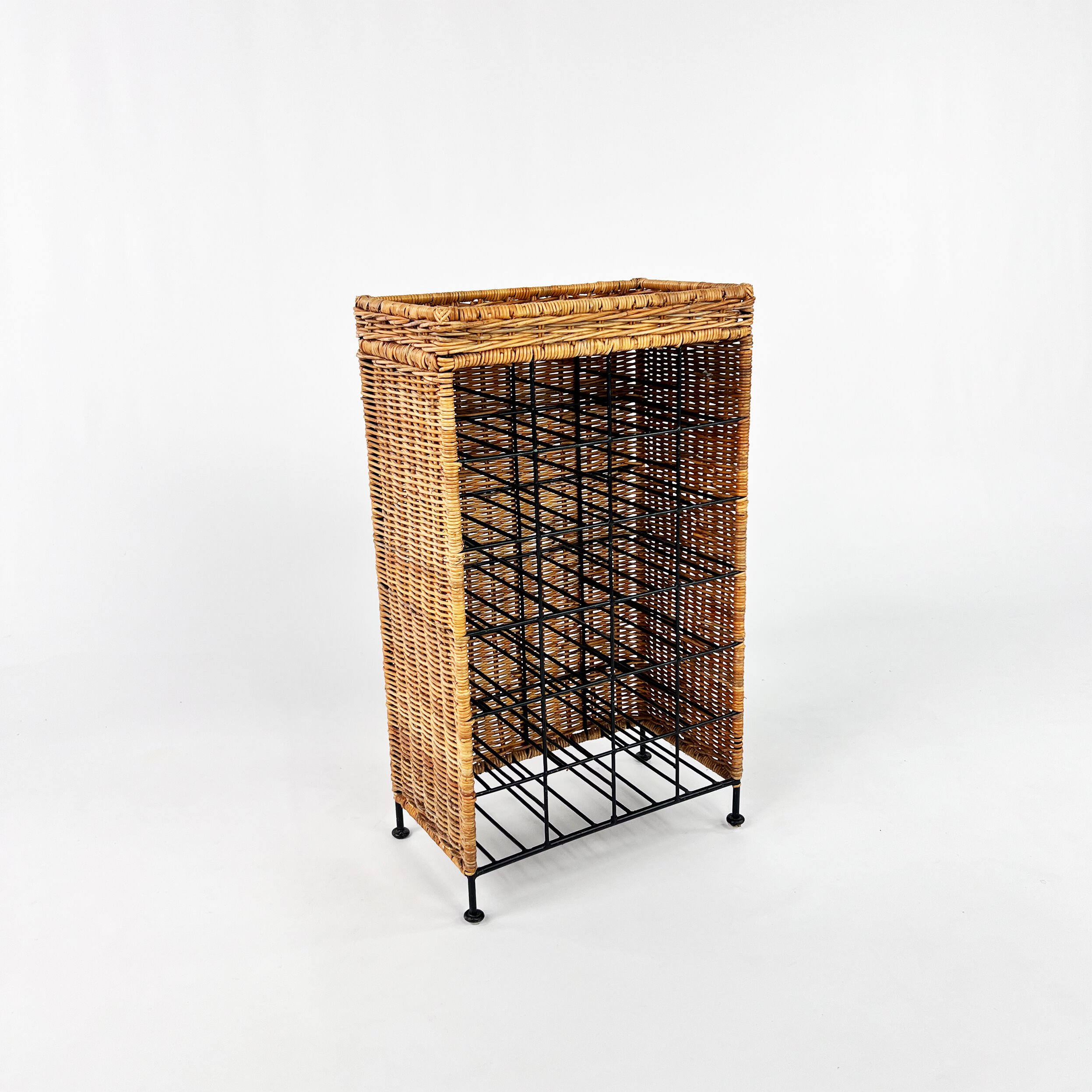 French Rattan and Steel Wine Rack, 1970s