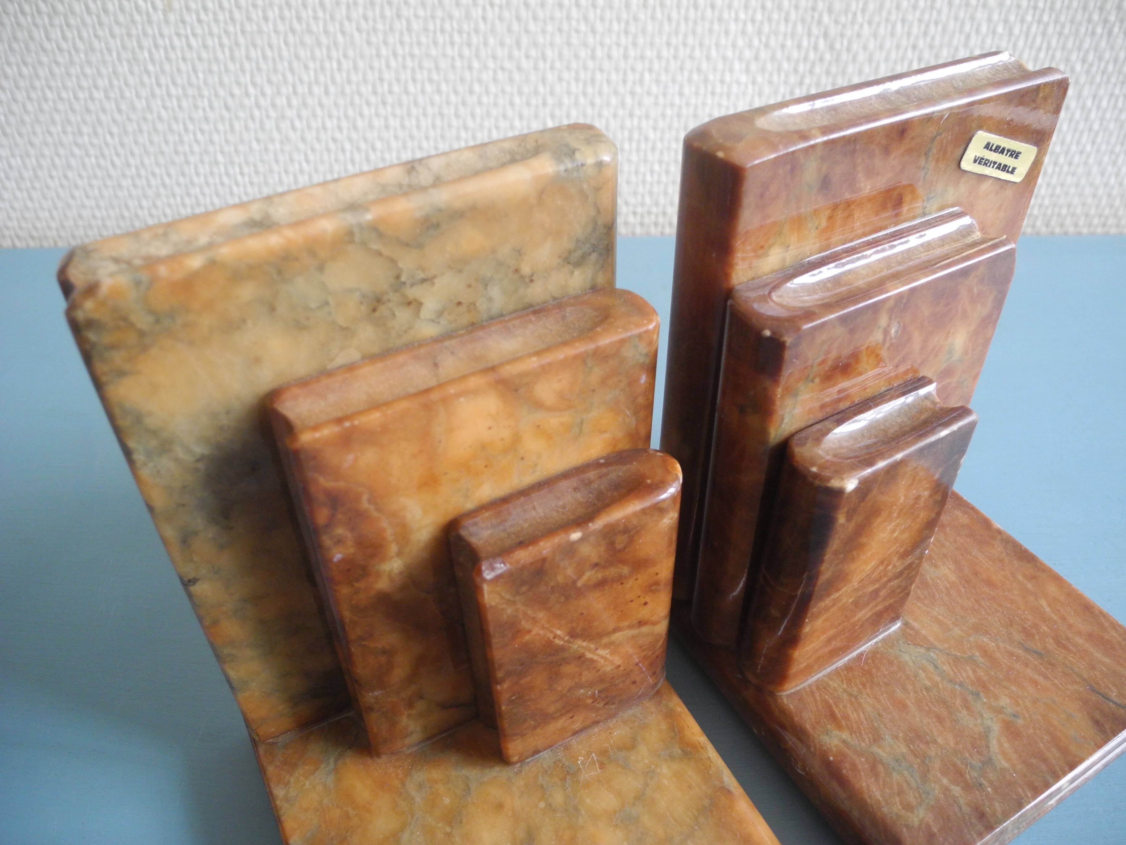 paire serre livres albâtre déco vintage alabaster bookends