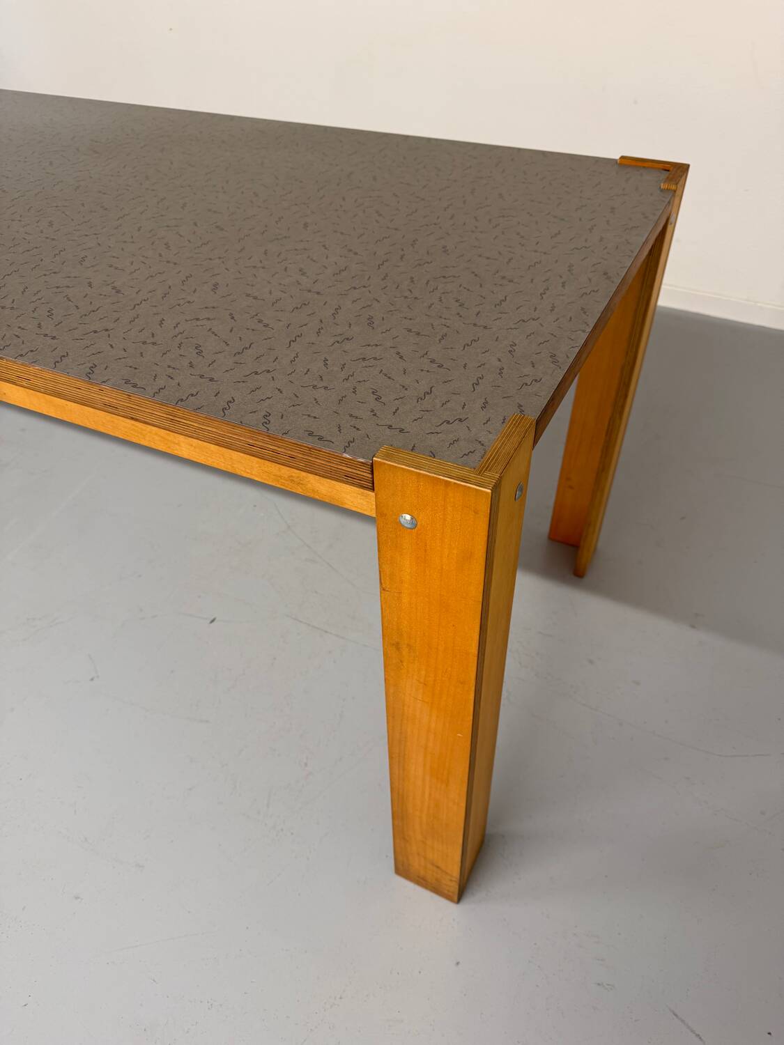 Large modernist plywood table, Memphis style, 1980s