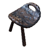 Rustic gouged wood stool