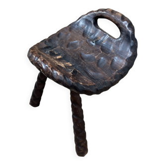 Rustic gouged wood stool