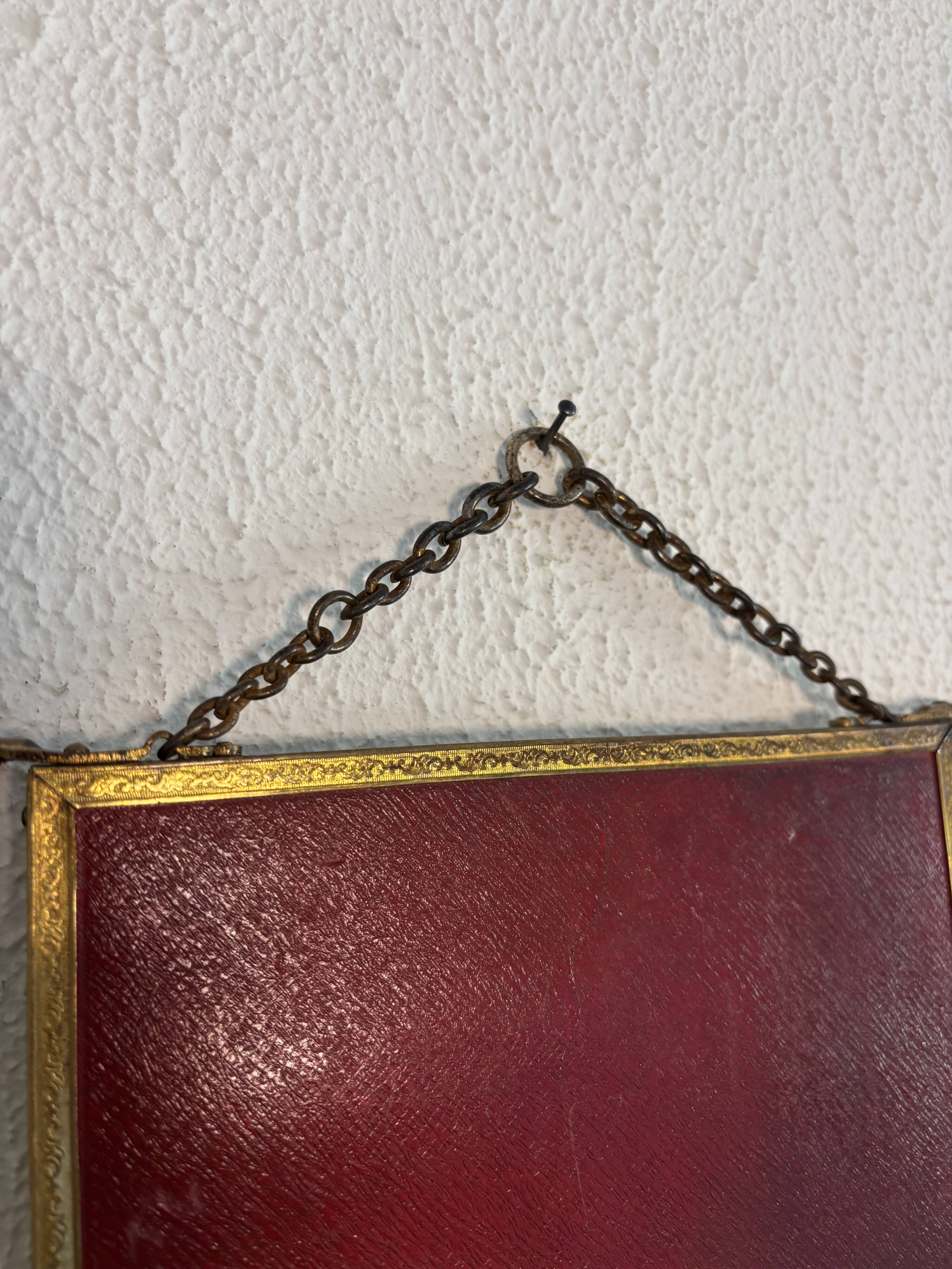 Vintage 1900s triptych barber mirror JB gilt burgundy - 30 x 67 cm